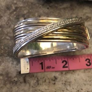 Cuff bracelet with pave diamonds in sterling silver & 14kt yellow gold combo
